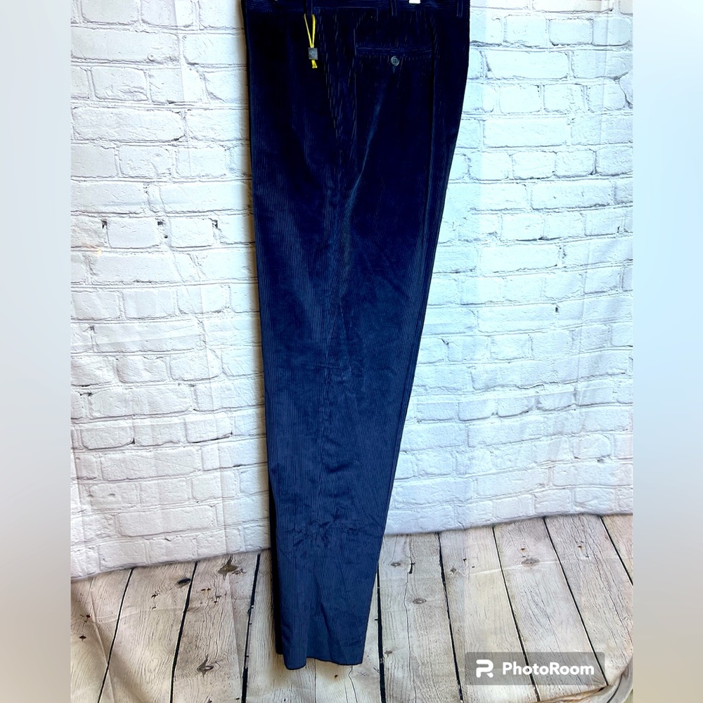 CANALI Corduroy Trousers Pants Stretch Cotton, Navy, Size 40R